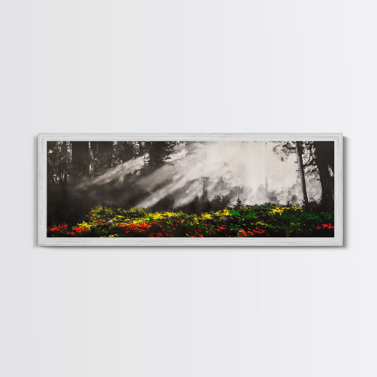 Sunlit Forest, Nature Pathway, Woodland Wall Art, Framed Canvas Print, Autumn Landscape Painting, Cozy Cabin Decor, Rustic Home Art