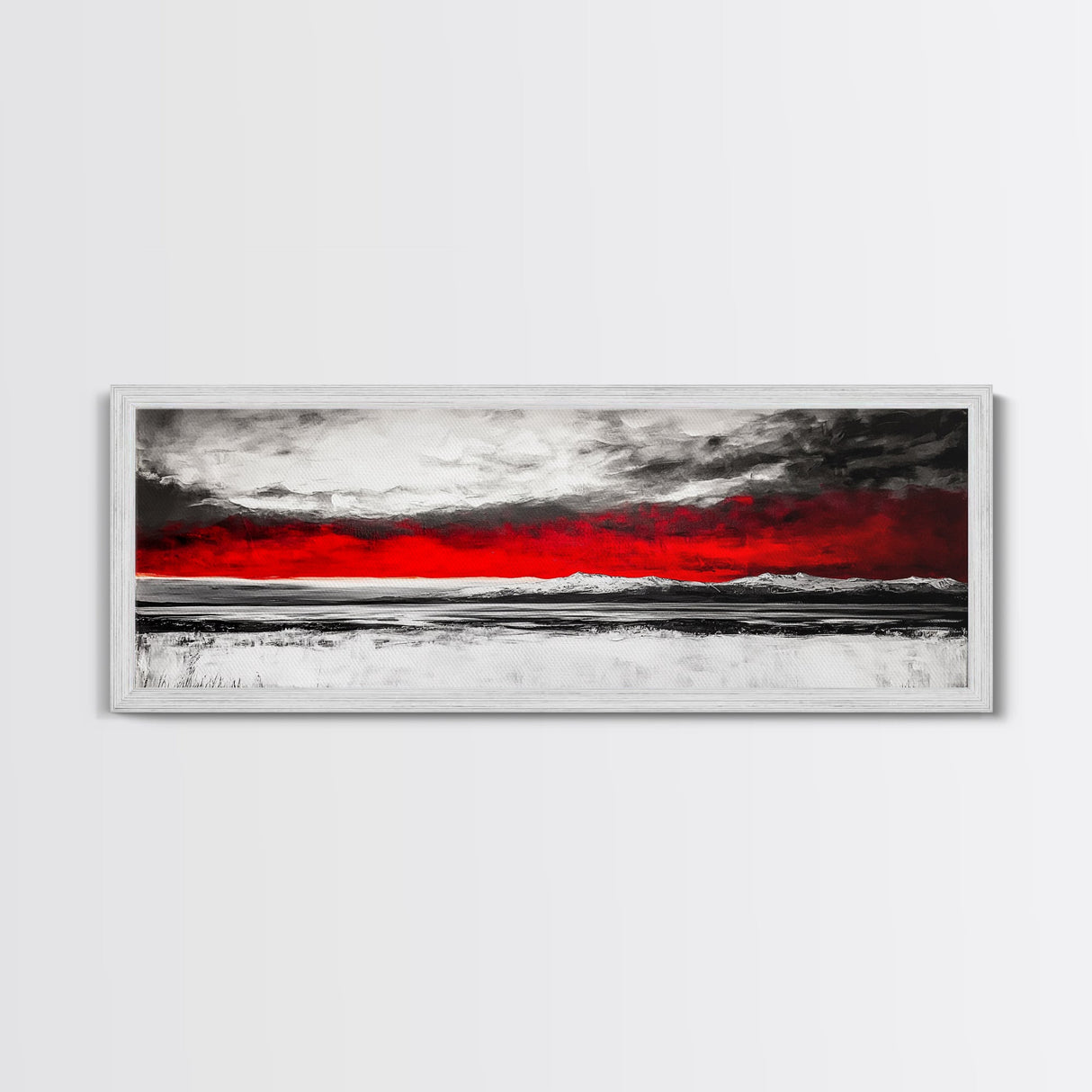 Red Sky Landscape, Dramatic Sunset Painting, Abstract Mountain Art, Modern Wall Art, Bold Color Decor, Office Wall Art, Framed Canvas Print