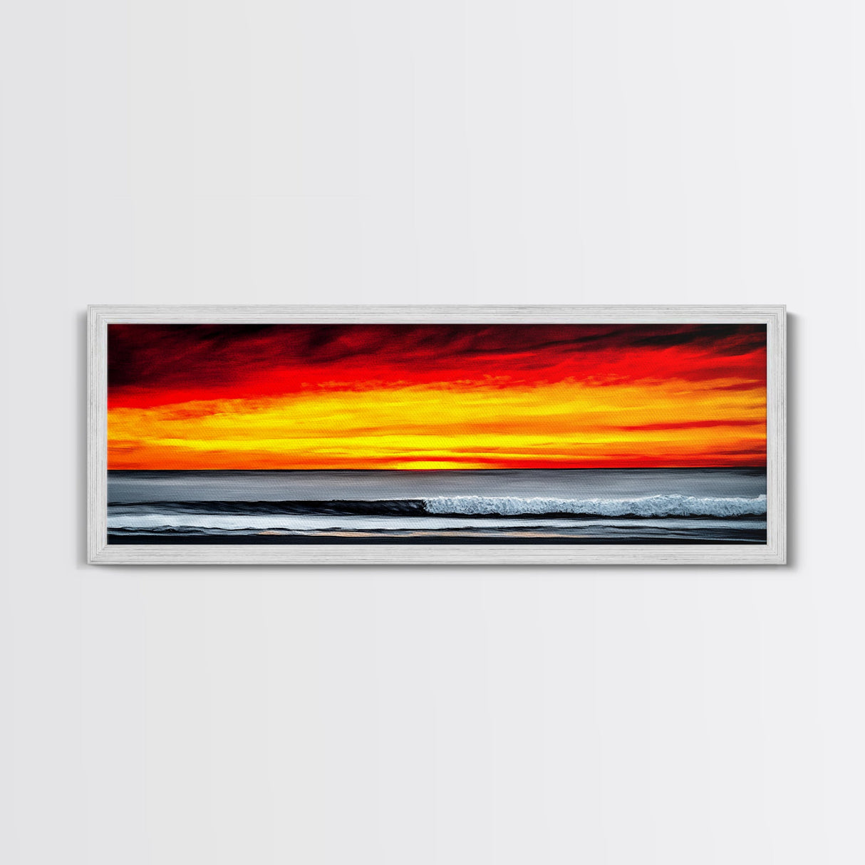 Fiery Sunset Seascape, Dramatic Ocean Painting, Bold Sunset Wall Art, Beach Vibes Decor, Coastal Home Art, Bedroom Wall Artwork, Canvas Print
