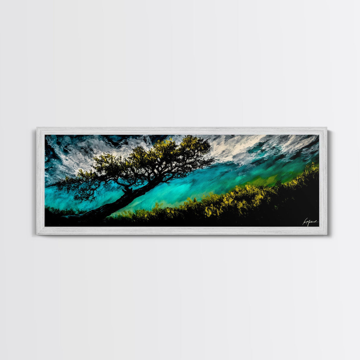 Abstract, Windy Tree, Coastal, Storm, Framed Canvas Print, Moody Wall Art, Large Wall Art, Nature Art, Modern Home Decor, Living Room Wall Art