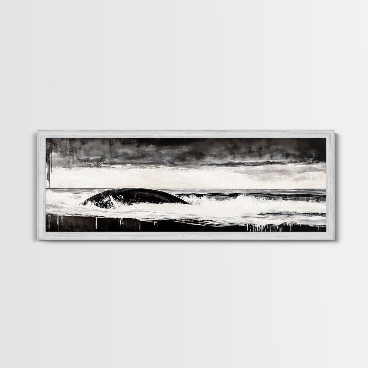 Ocean Wave, Moody Seascape, Black and White Art, Framed Canvas Print, Stormy Water, Coastal Home Decor, Nautical Wall Art, Large Statement Piece