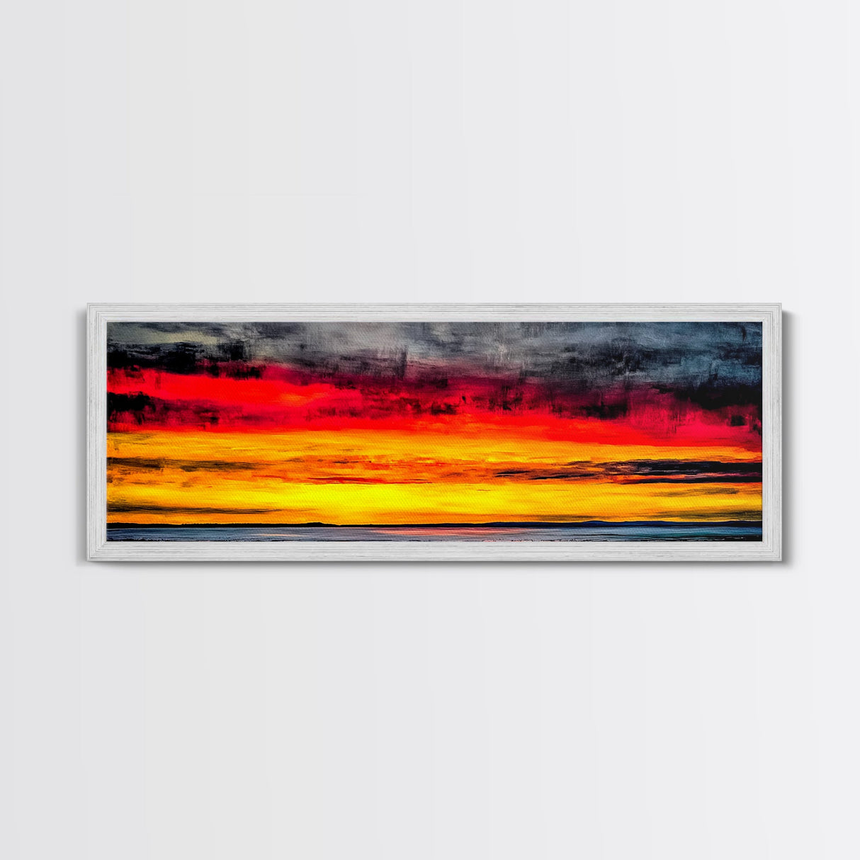 Fiery Sunset, Dramatic Sky, Framed Canvas Print, Ocean Horizon, Vibrant Home Decor, Contemporary Sunset Art, Bedroom Wall Art