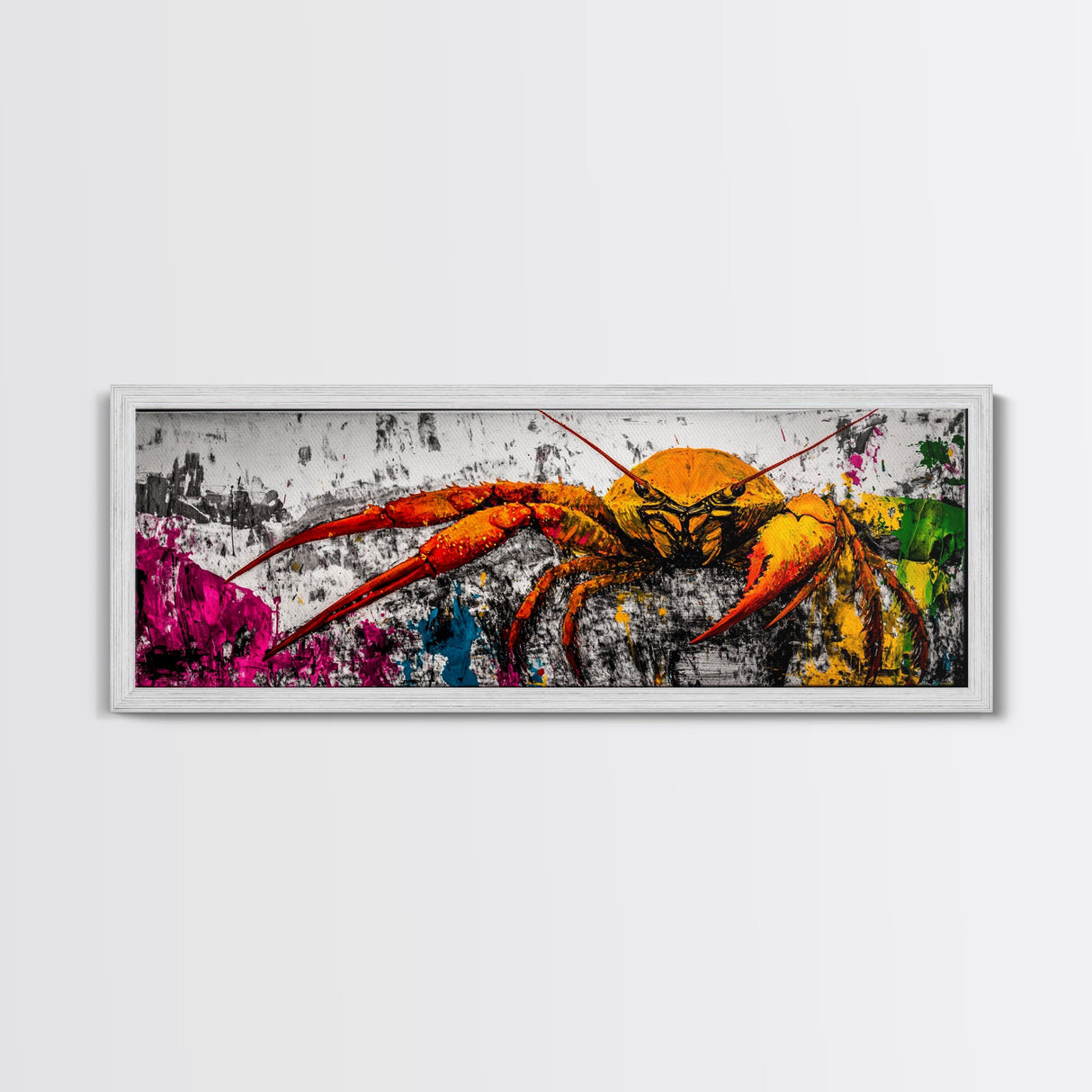 Abstract Crab Art, Coastal Marine Painting, Bold Ocean Life Wall Decor, Nautical Beach House Art, Vibrant Wildlife Print, Framed Canvas Print