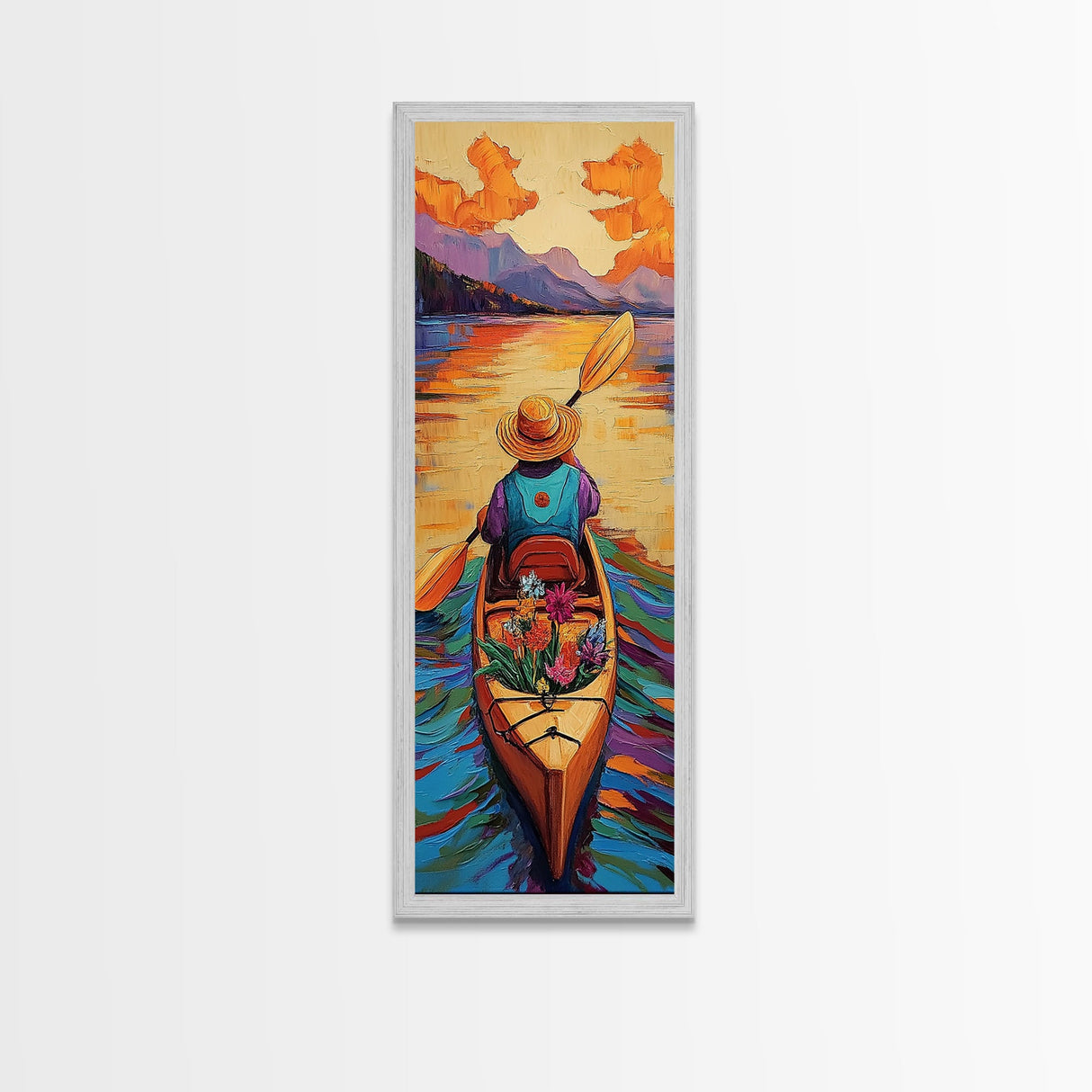 Kayak, Lake, Adventure, Nature, Canvas Print, vibrant kayak art, mountain lake wall decor, boho adventure artwork, outdoor living room
