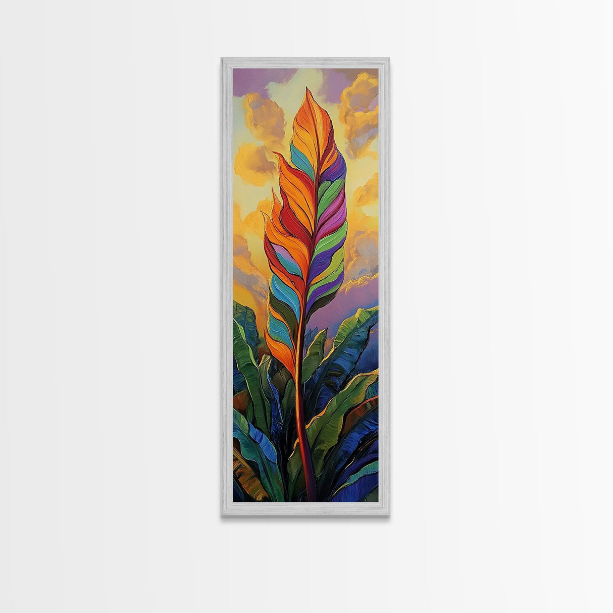 Rainbow, Leaf, Botanical, Sunset, Framed Canvas Print vibrant tropical plant wall decor boho botanical kitchen wall art nature lovers gift