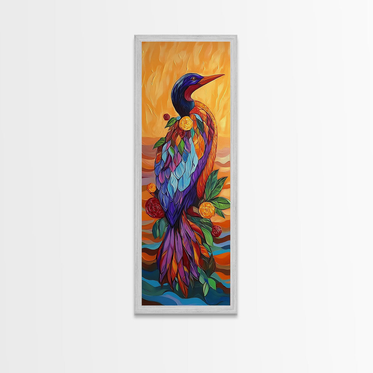 Bird, Colorful, Floral, Elegant, Framed Canvas Print exotic bird painting living room wall art bold colorful feathers tropical boho art