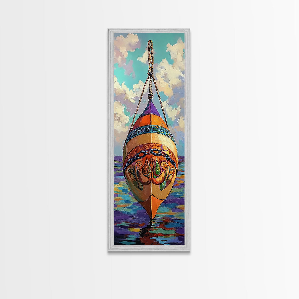 Buoy, Ocean, Nautical, Decorative, Framed Canvas Print whimsical nautical buoy painting coastal boho wall art beach house bathroom decor
