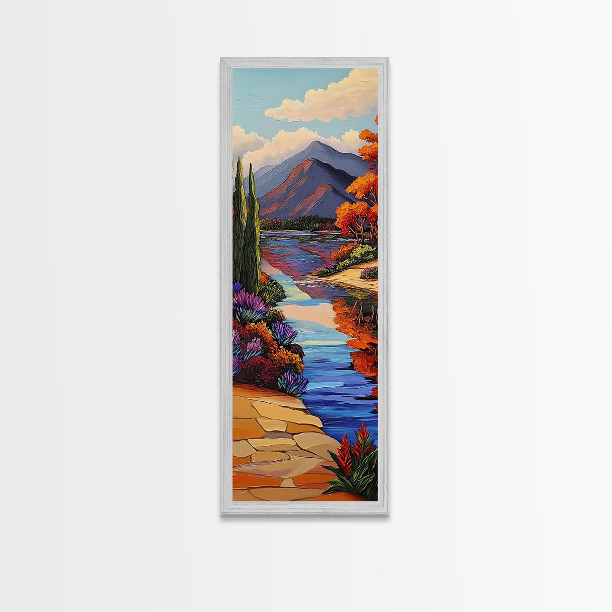 Scenic, Autumn, River, Tranquility, Framed Canvas Print with colorful fall reflections, rustic country wall art, cabin art, office decor