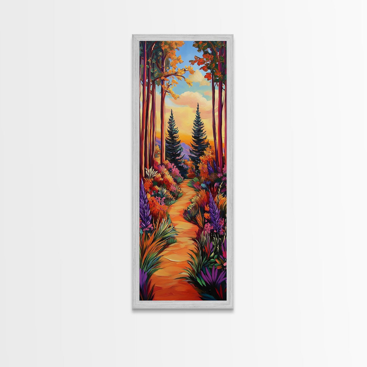Forest Trail, Autumn Trees, Vibrant Nature Pathway, Fall Wall Art, Whimsical Landscape Style, Entryway Decor, Canvas Print