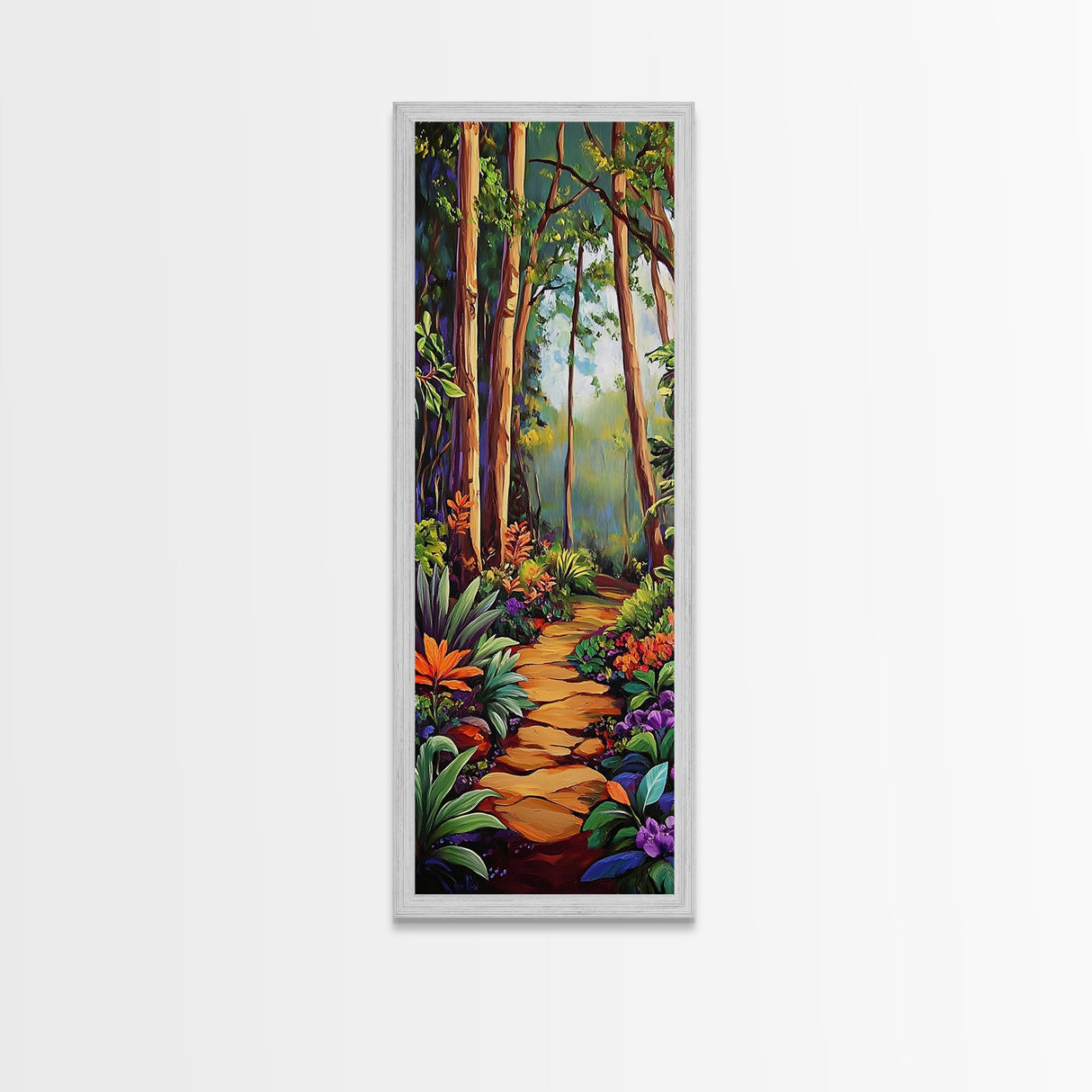 Jungle Path, Forest Walk, Tropical Garden Landscape Art, Lush Nature Wall Decor, Bedroom or Entryway Accent, Framed Canvas Print