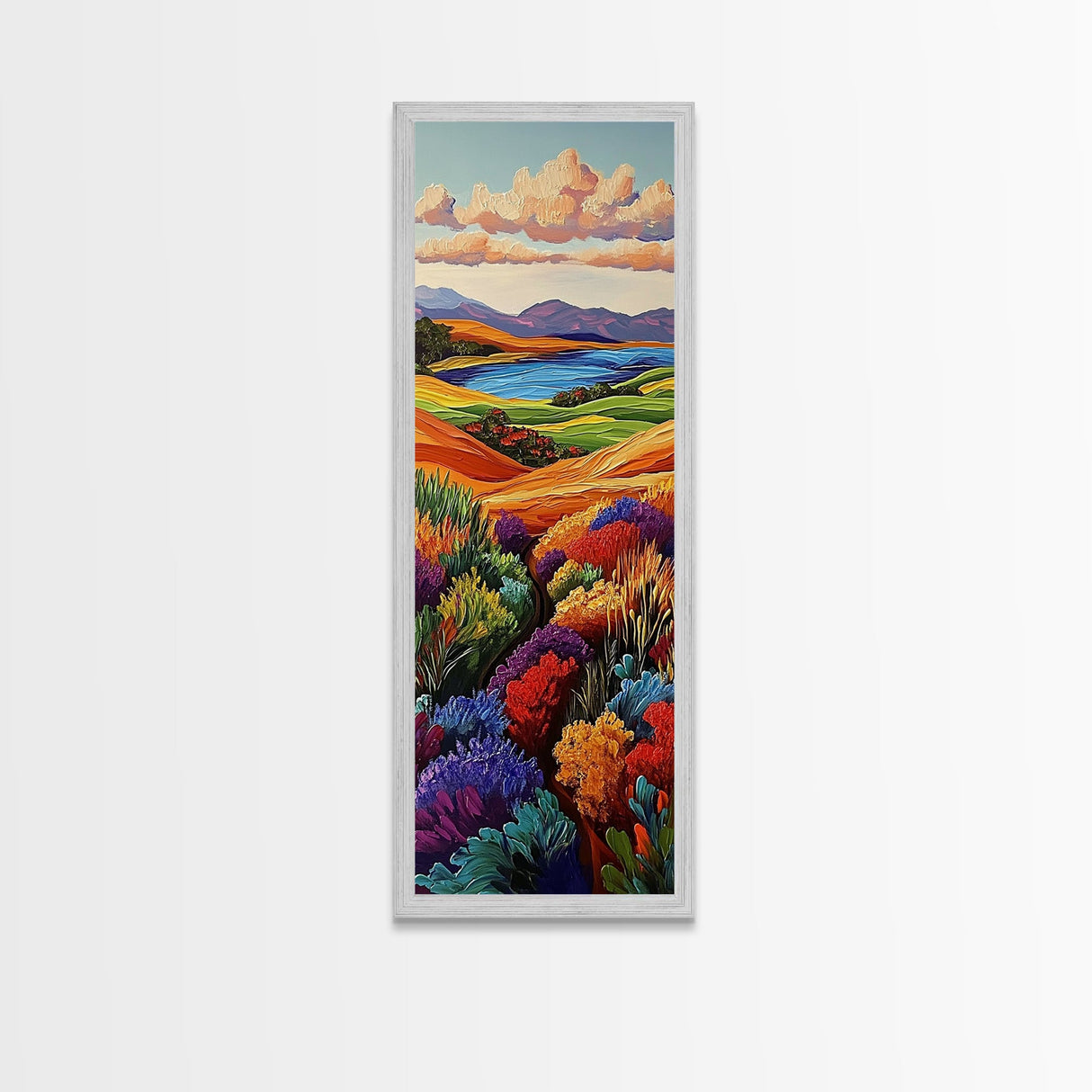 Wildflower Valley, Hillside, Sunset – Canvas Print fall landscape, boho decor, living room wall art, colorful nature art, autumn painting
