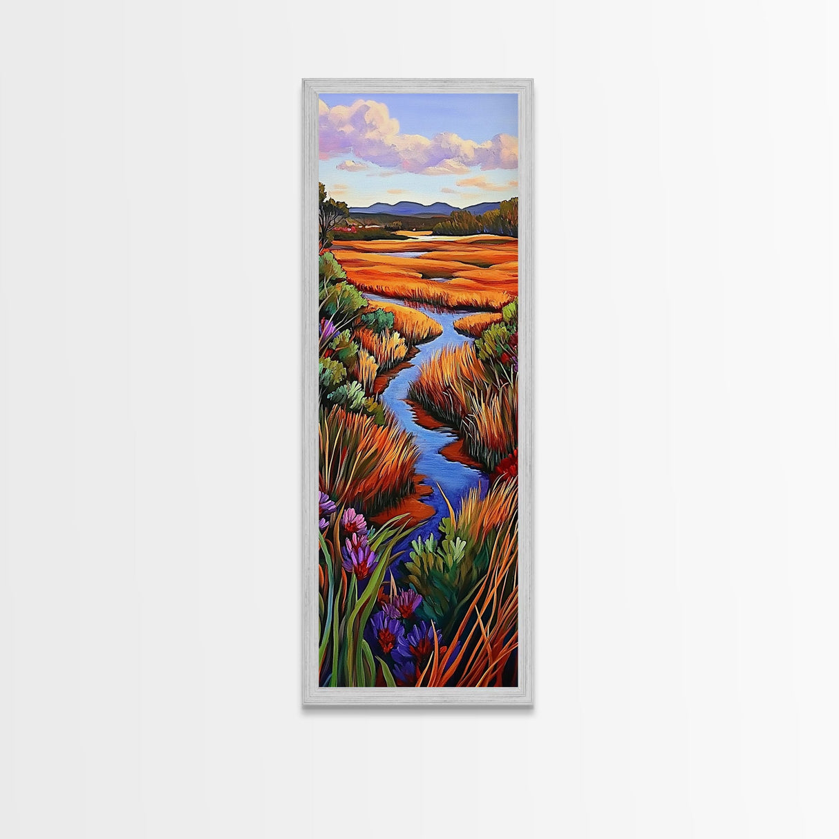 Autumn River, Landscape, Nature Scene Framed Canvas Print, Rustic Fall Art, Living Room Wall Decor, Colorful Country Landscape Painting
