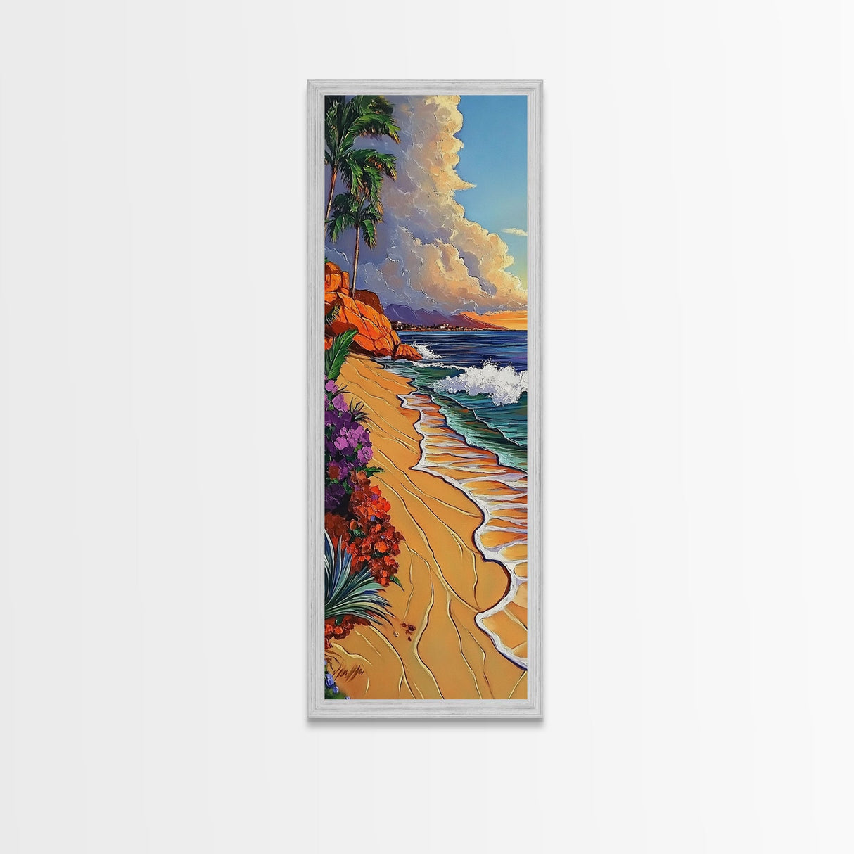 Palm Beach, Sunset, Tropical Escape Canvas Print, Coastal Bedroom Wall Art, Bold Ocean Painting, Colorful Seaside Decor