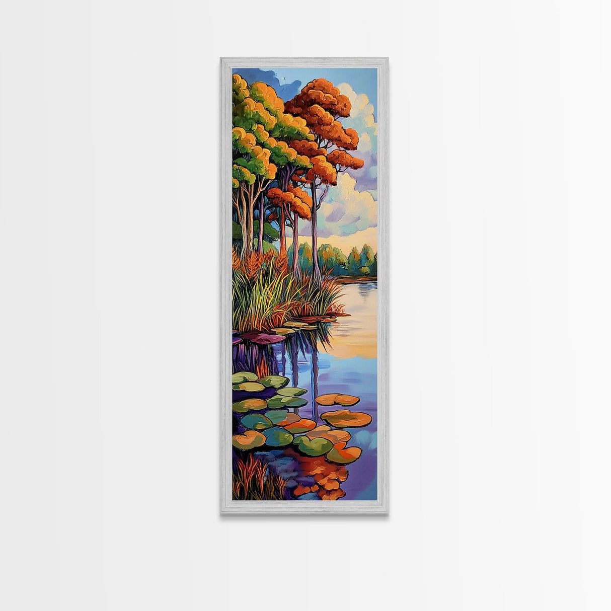 Autumn Trees, Pond, Framed Canvas Print, Fall Landscape Wall Art, Rustic Home Decor, Nature Lover Gift, Living Room Woodland Scene
