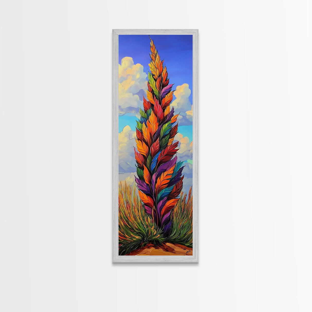 Rainbow Plant, Bold Nature, Vertical Leaf Art, Framed Canvas Print, Bright Boho Home Decor, Eclectic Bedroom Art, Colorful Botanical Art