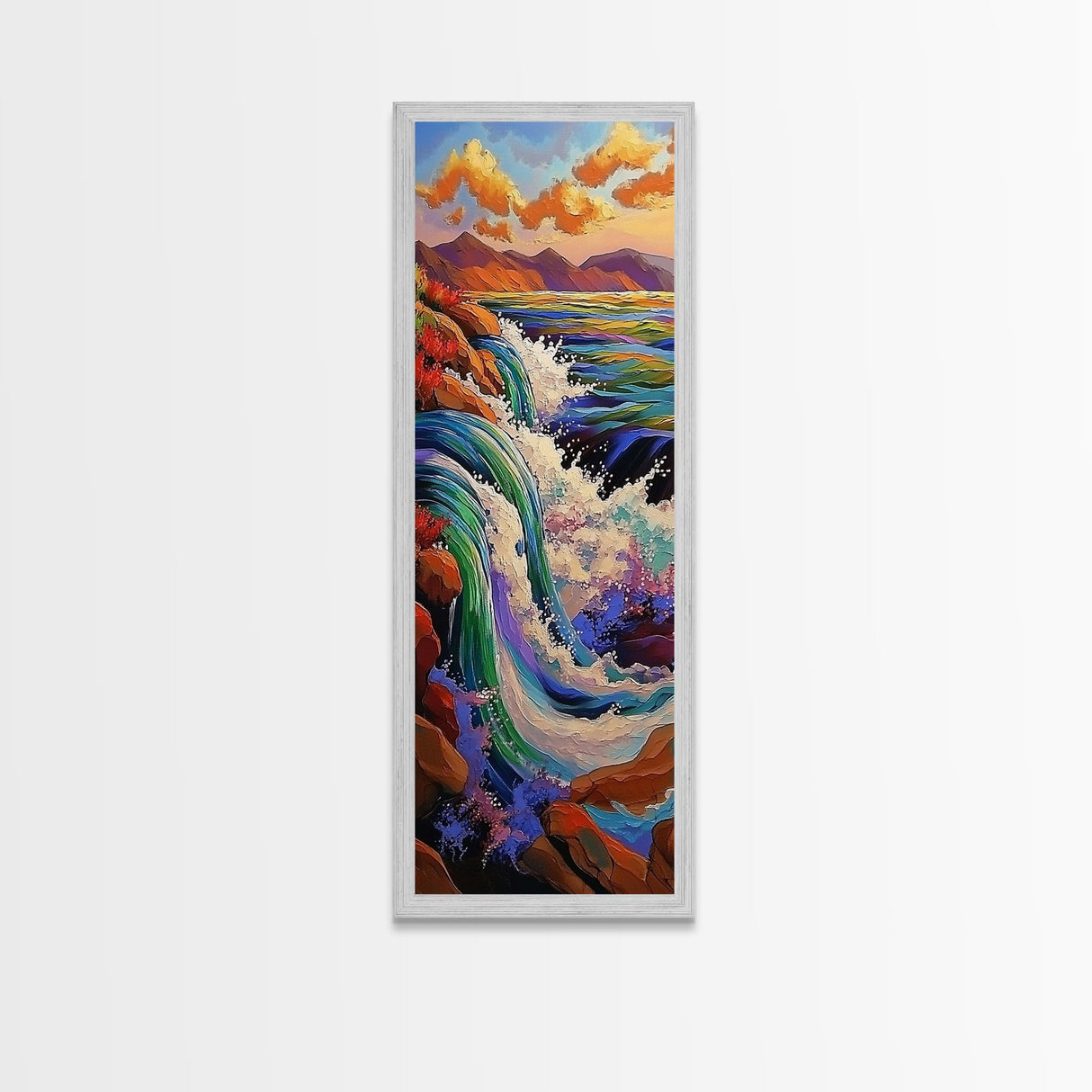 Waterfall River, Nature, Flow, Framed Canvas Print, Bold Landscape Wall Art, Nature Inspired Decor, Bathroom or Office Accent Art
