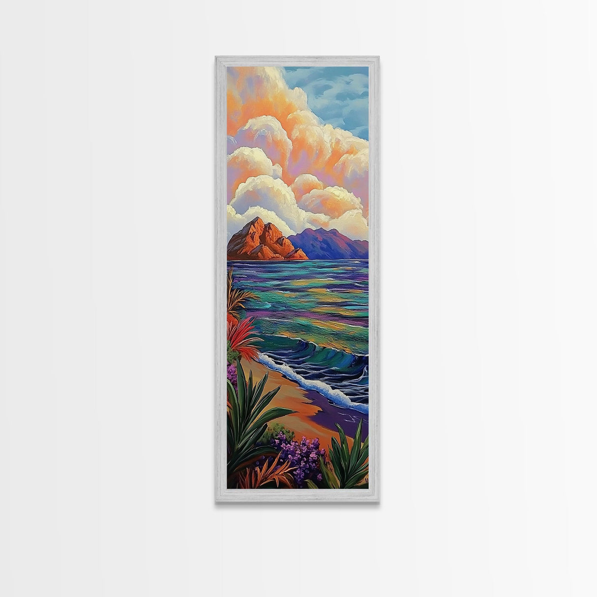 Tropical Coastal, Ocean, Horizon - Framed Canvas Print, tropical beach wall art, boho island painting, living room or vacation rental décor