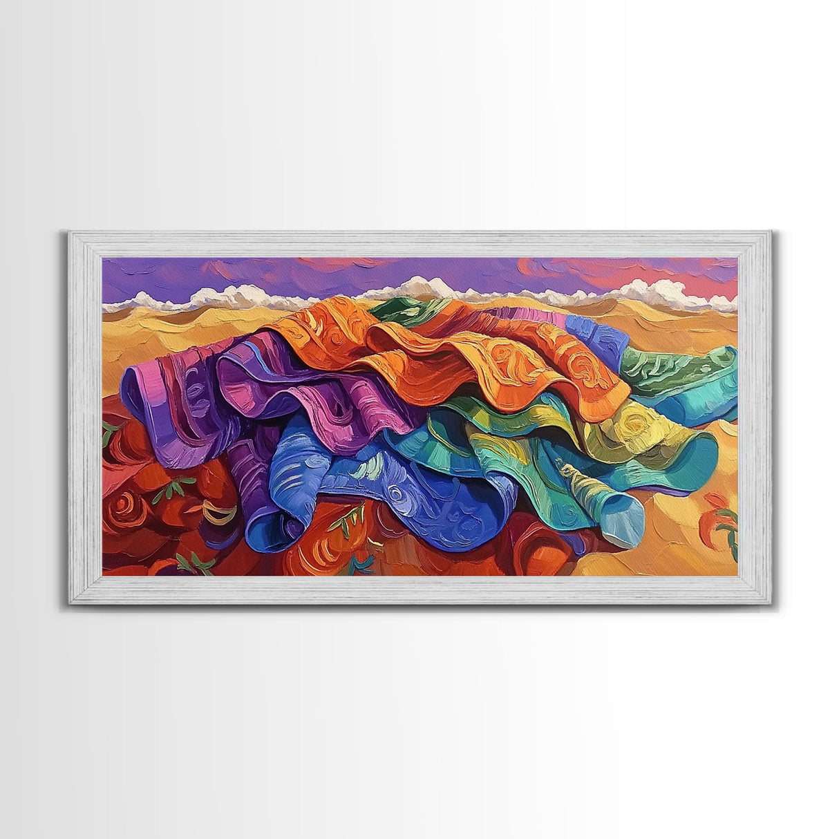 Blanket Desert, Colorful, Framed Canvas Print, Vibrant Serape Blanket Art, Southwestern Boho Wall Decor, Fall Entryway Art