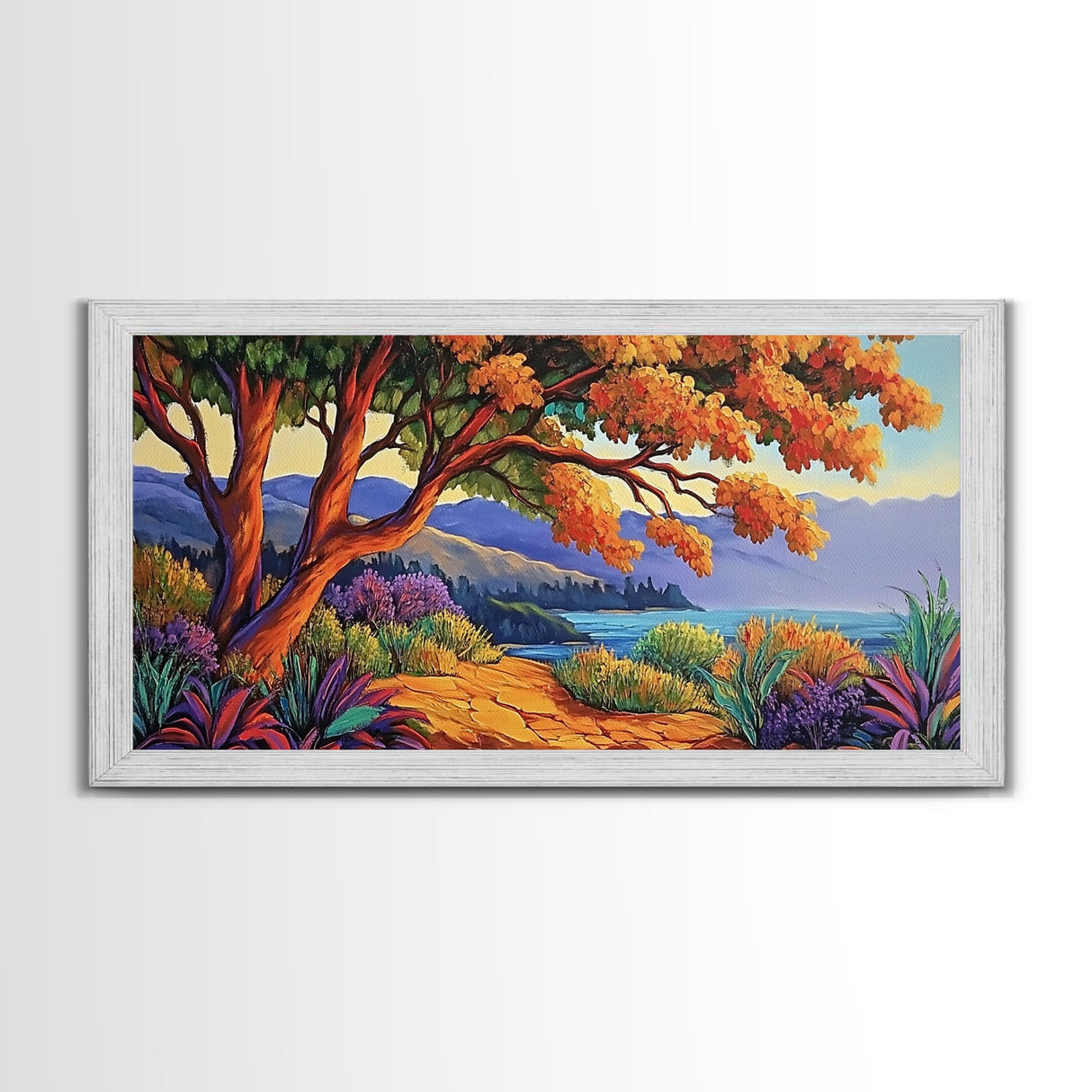 Tree Ocean, Autumn, Path, Coastal autumn treescape, Canvas Print, Warm Fall Tones, Nature Lover Gift, Living Room or Study Art