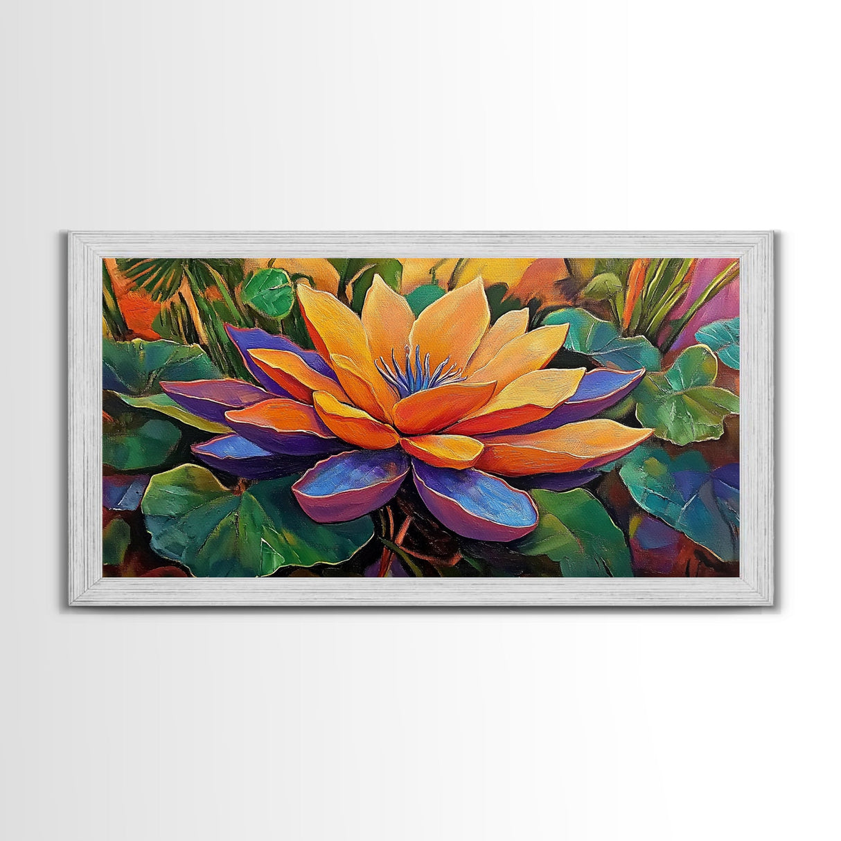 Lotus Bloom, Garden, Art, Framed Canvas Print, Vibrant lotus flower artwork, zen boho decor, meditation room or bathroom wall art