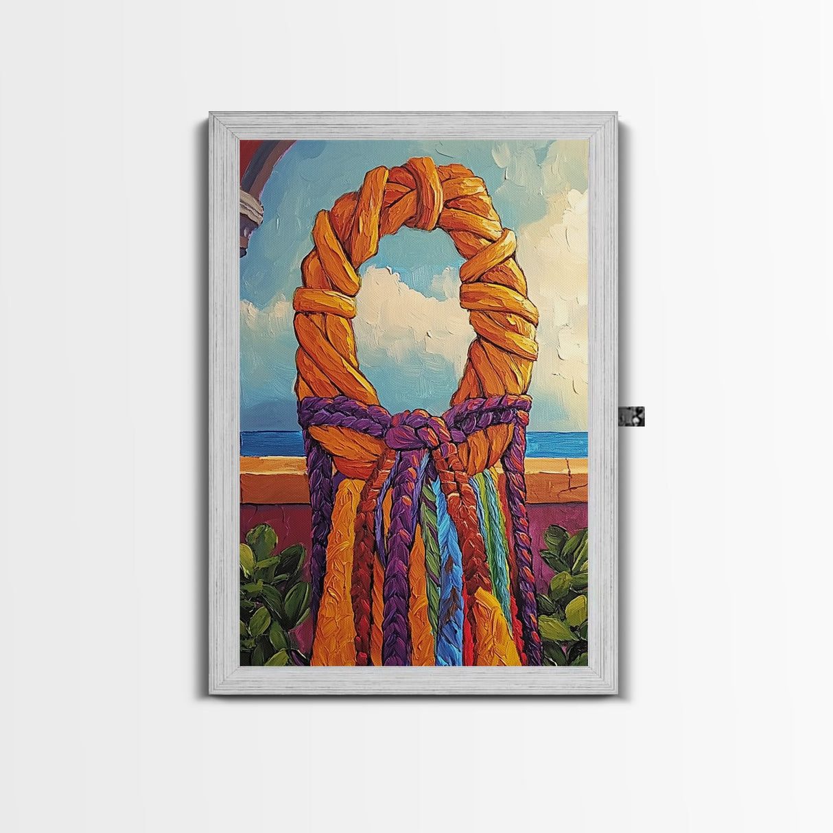 Woven Wreath, Rainbow Wall Decor, Bold Colorful Texture, Rustic Charm, Fall Entryway Art, Canvas Print, Handmade Style Vibe