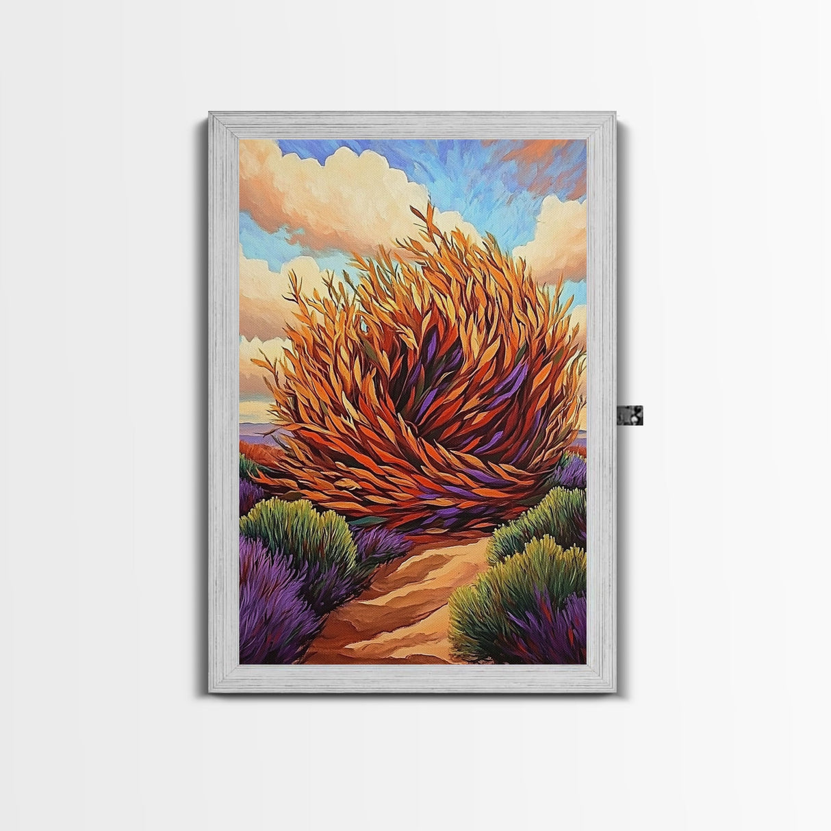 Desert Winds, Autumn Tumbleweed, Nature Path, Wild Colors, Framed Canvas Print, Entryway Wall Art, Fall Rustic Decor, Southwest Art