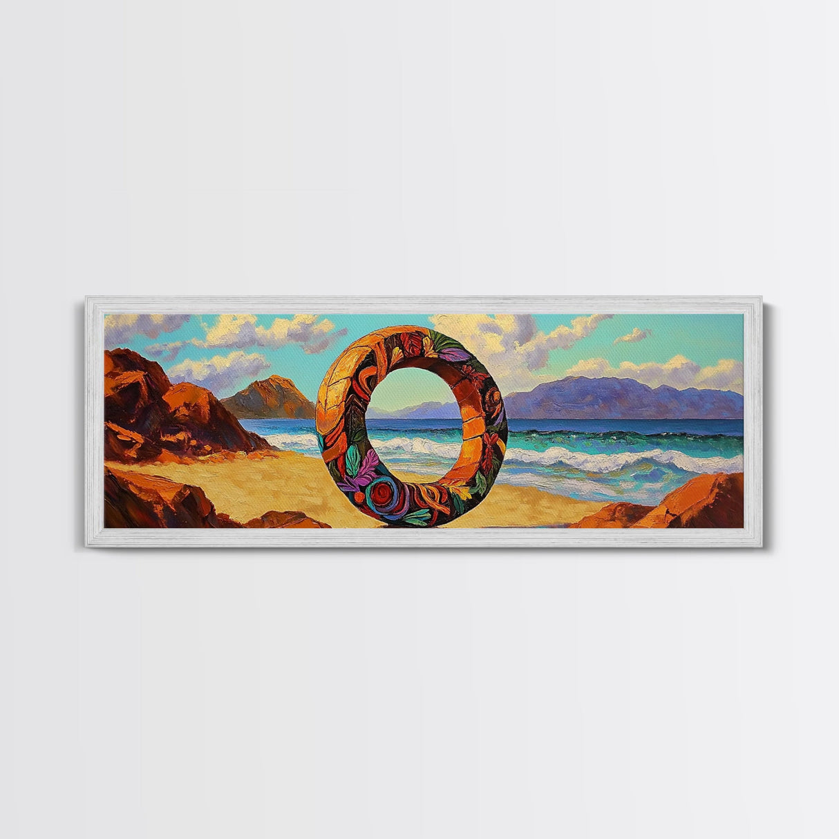 Vibrant Ocean Ring, Bold Coastal Art, Fantasy Beach Scene, Canvas Print, Modern Living Room Wall Art, Surreal Landscape Art