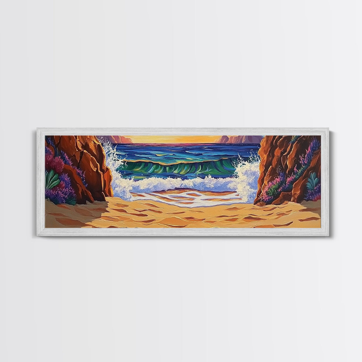 Seaside Cove, Ocean Escape, Beach Waves, Canvas Print, tropical coastal painting, vibrant ocean wall art, bathroom nautical print