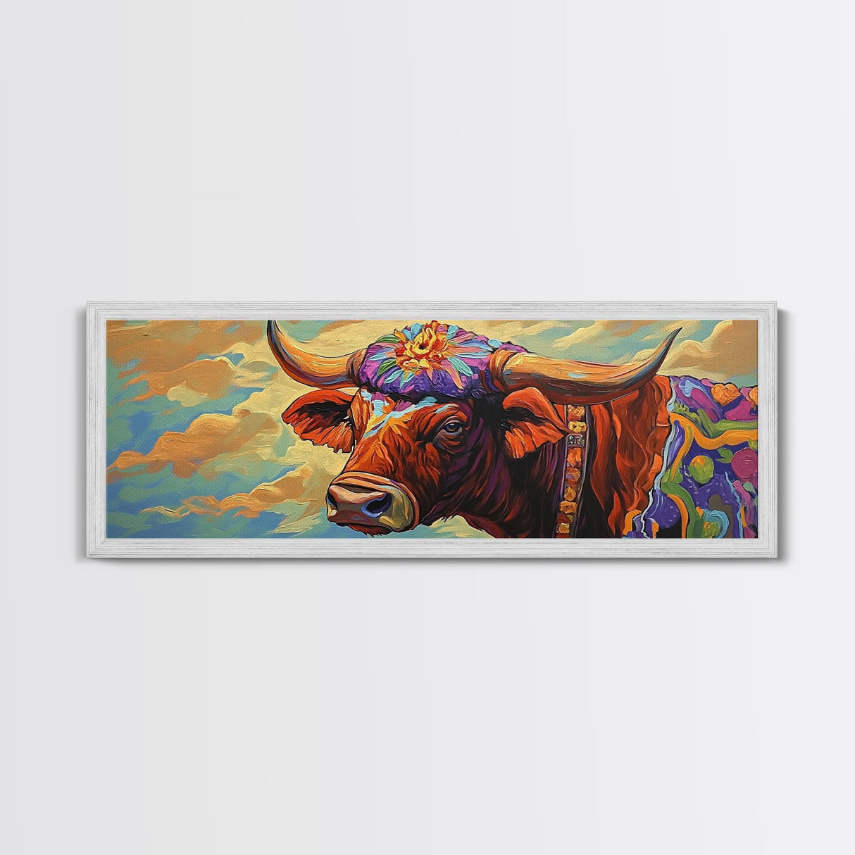 Floral Highland Cow, Western Wall Art, Rustic Charm, Canvas Print, Farmhouse Decor, Living Room Wall Art, Country Animal Art