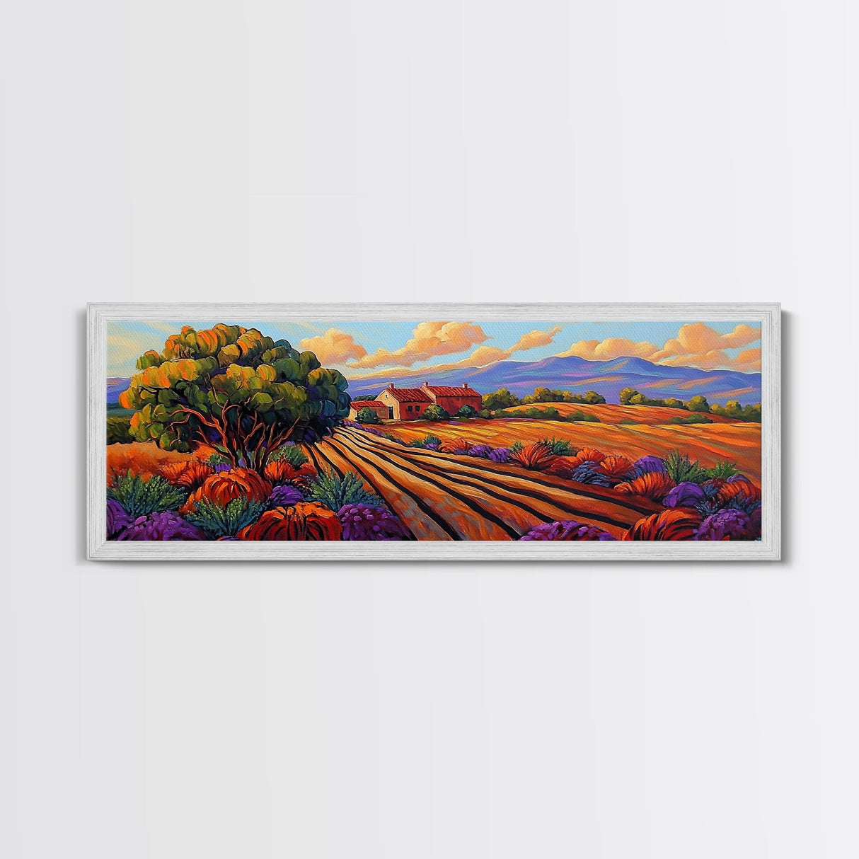 Autumn Farm Fields, Colorful Trees, Rural Home Landscape, Canvas Print, Fall Wall Decor, Country Living Room Wall Art, Impressionist Style