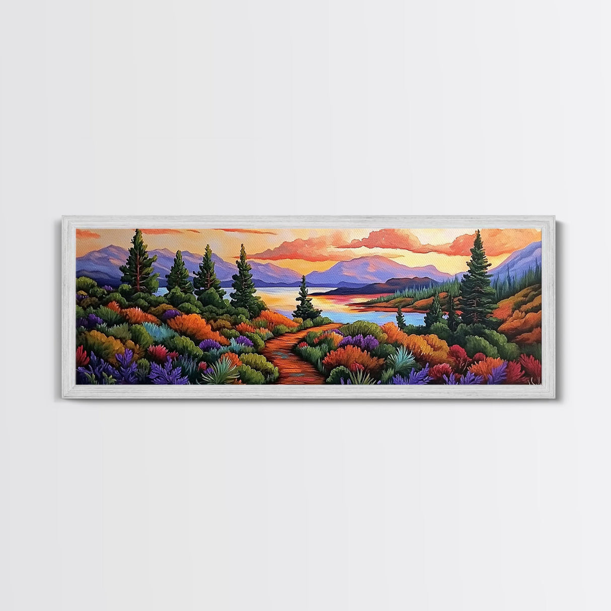 Autumn Mountain Trail, Sunset Path, Nature Landscape, Framed Canvas Print, Cabin Decor, Fall Colors, Living Room Wall Art, Rustic Art
