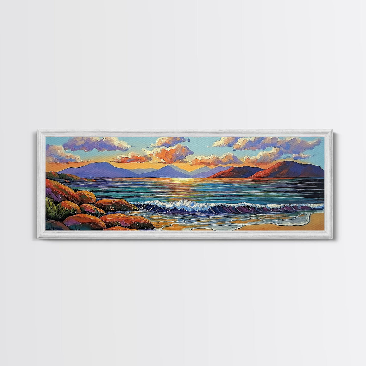 Tranquil Sunset Waves, Ocean Horizon Scene, Coastal Landscape Wall Art, Canvas Print, Relaxing Living Room Decor, Beach House Artwork