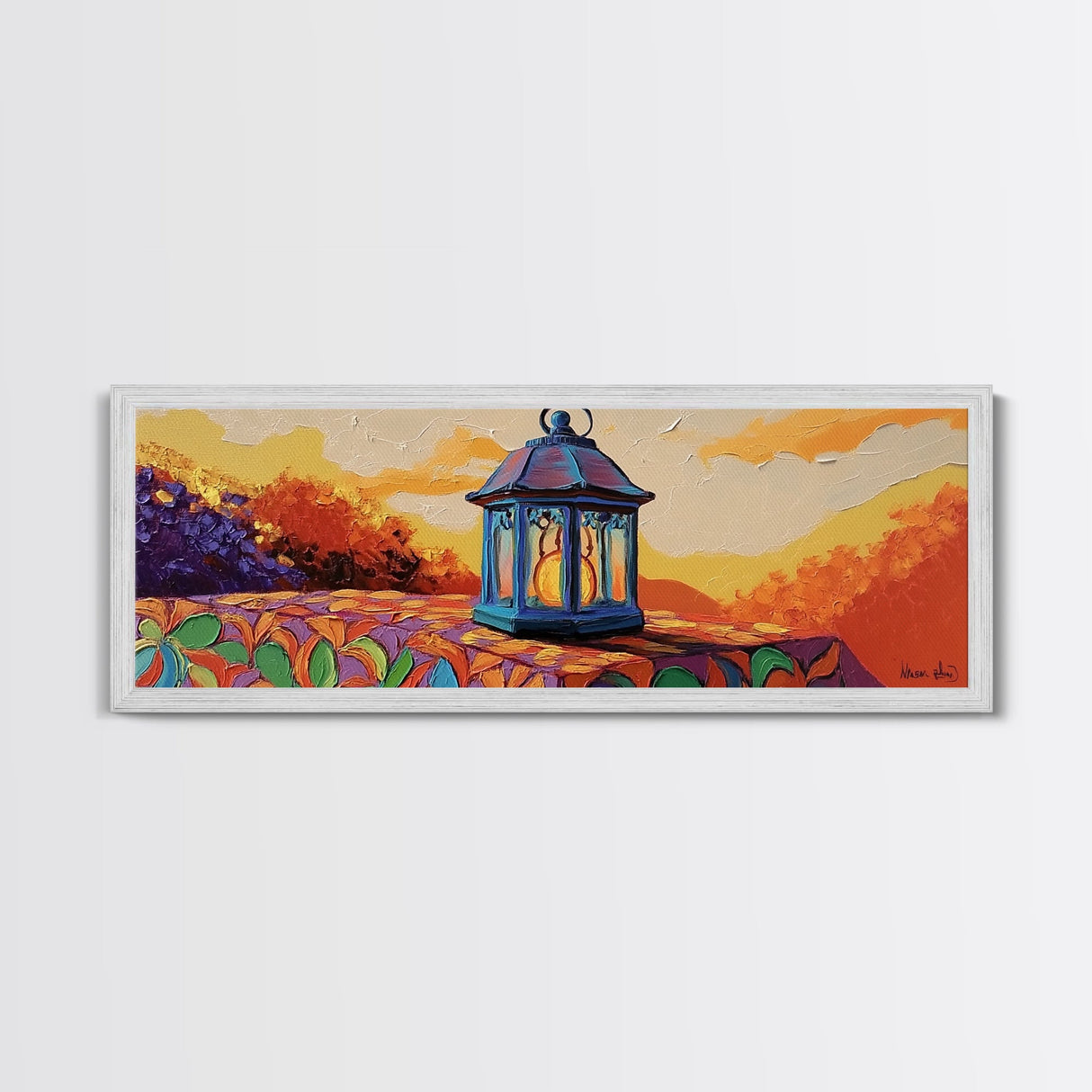Lantern Glow Moment, Rustic Fall Lantern, Sunset Patio Wall Art, Canvas Print, Autumn Porch Decor, Warm Country Home Artwork
