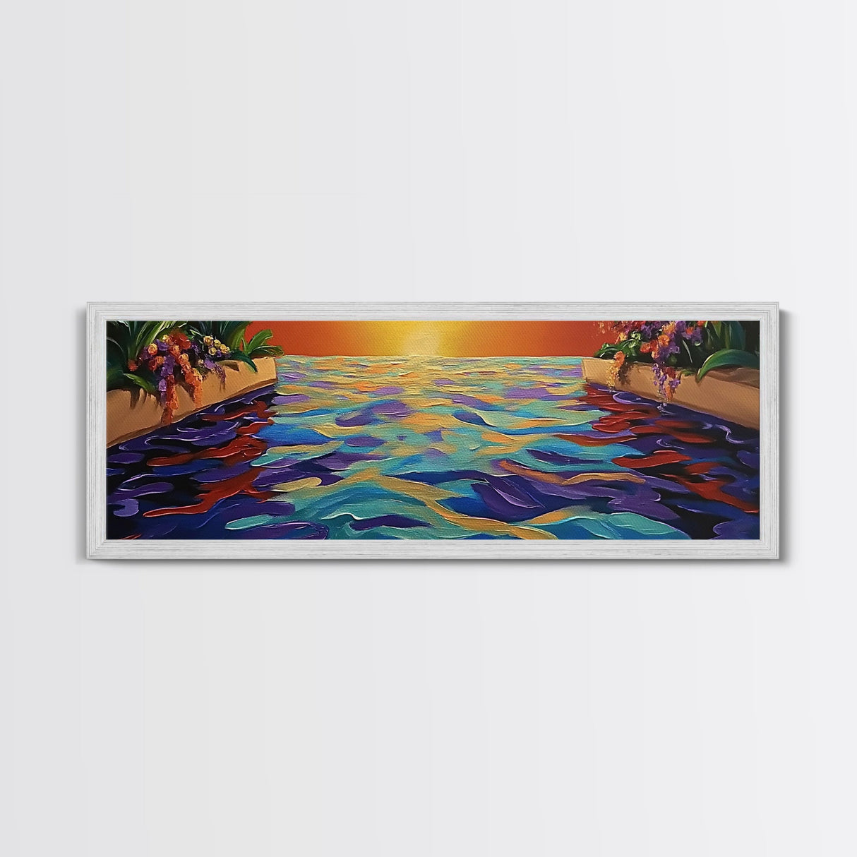 Sunset Infinity Pool, Tropical Water Reflection, Vibrant Resort View, Canvas Print, Bathroom Wall Art, Dreamy Landscape, Modern Art