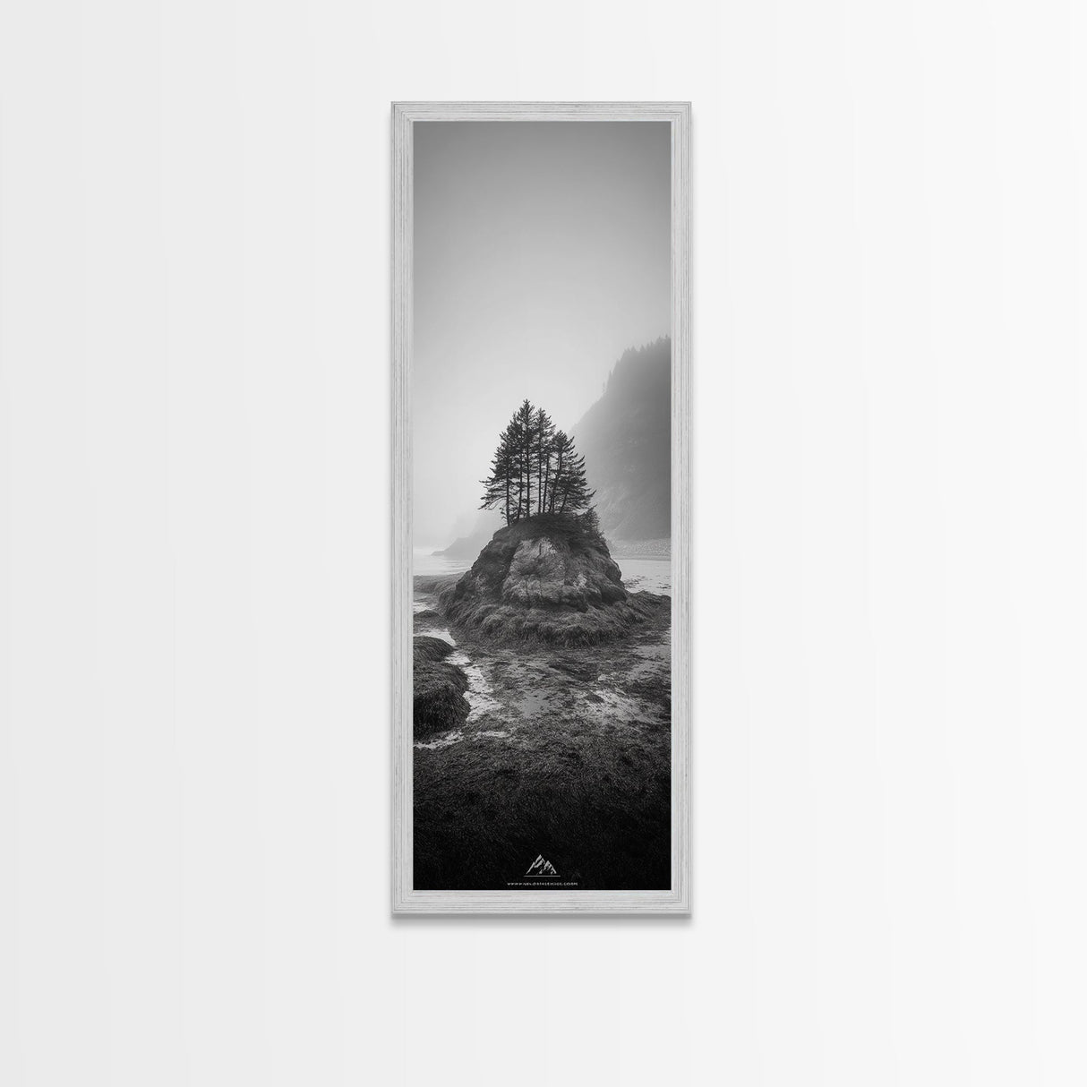 Foggy Island Trees, Pacific Northwest Nature, Moody Wall Art, Framed Canvas Print, Rustic Cabin Decor, Minimalist Forest Print