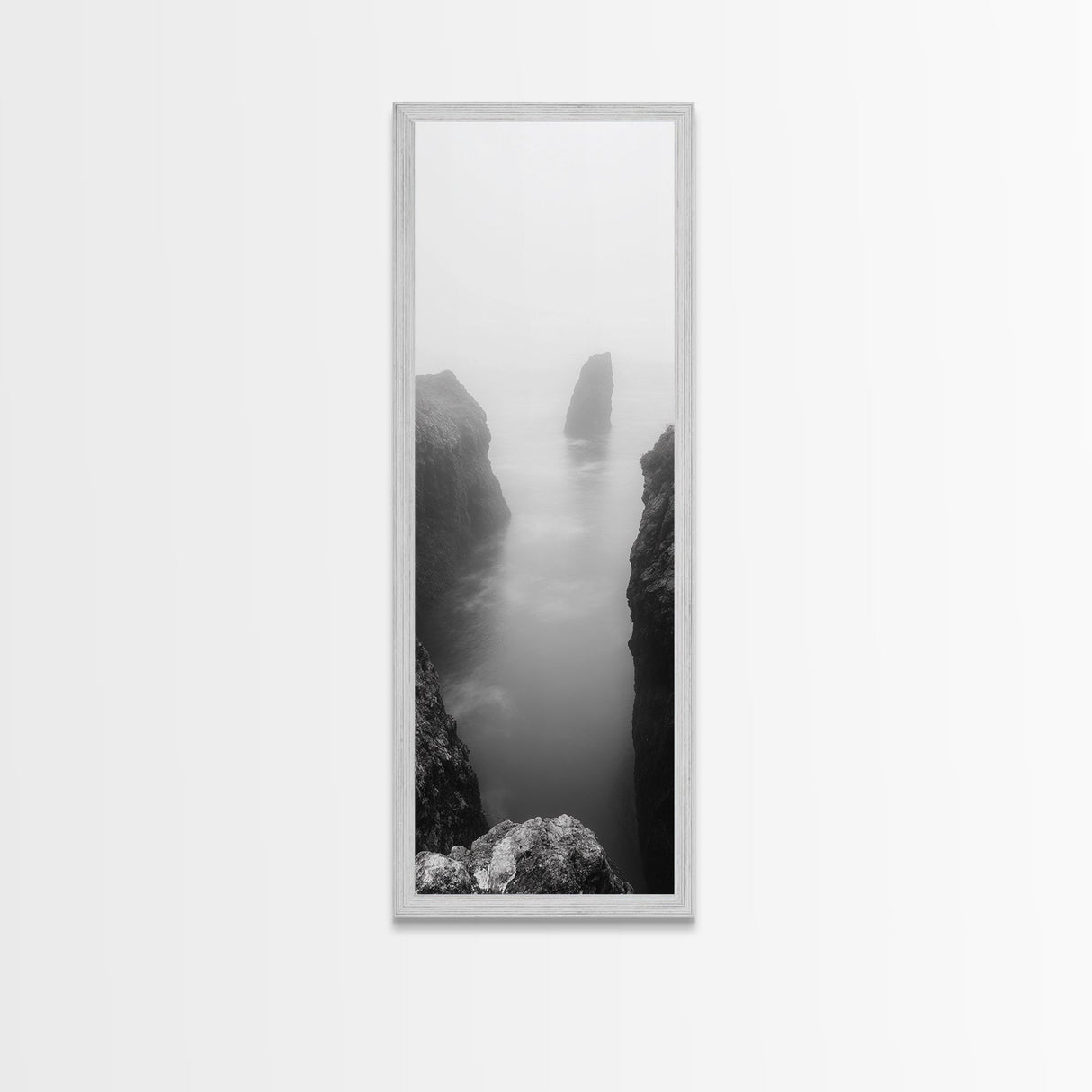 Foggy Cliffs, Coastal Serenity, Ocean Landscape, Nature Photography, Framed Canvas Print, Minimalist Wall Art, Bedroom Wall Decor