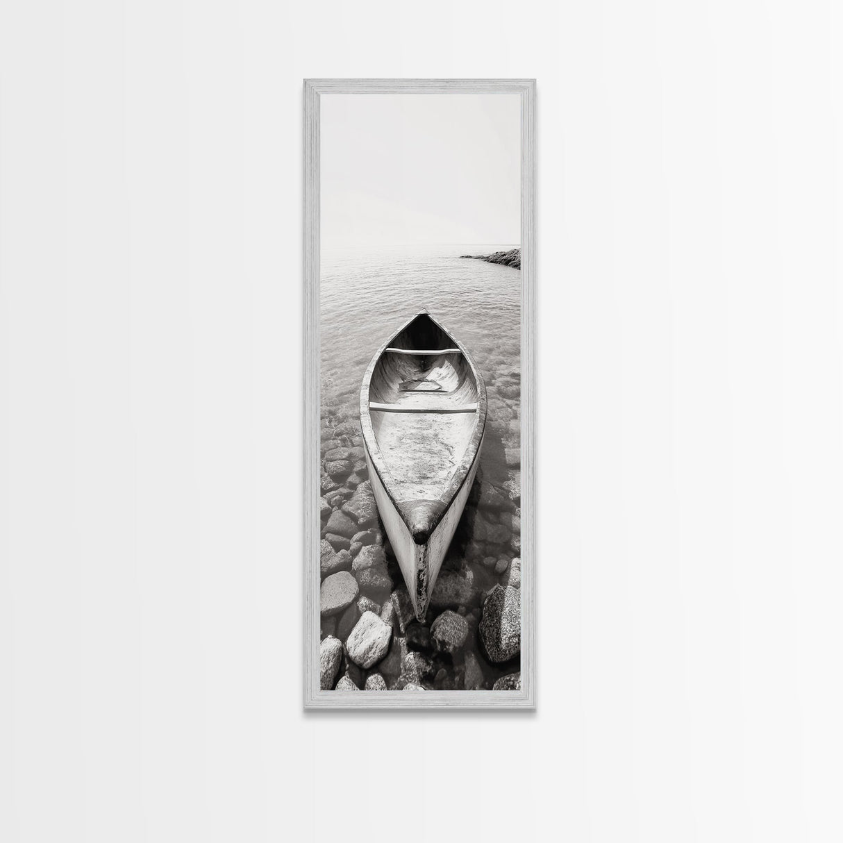 Rowboat Stillness, Peaceful Waters, Lake Canoe, Canvas Print, Entryway Wall Art, Minimalist Home Decor, Black and White Photography