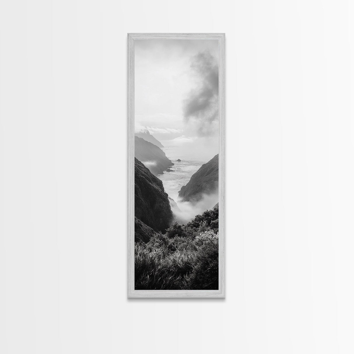 Foggy Coast, Ocean Cliffs, Atmospheric Horizon, Canvas Print, Nature Wall Art, Moody Landscape, Neutral Tones, Hallway or Office Decor