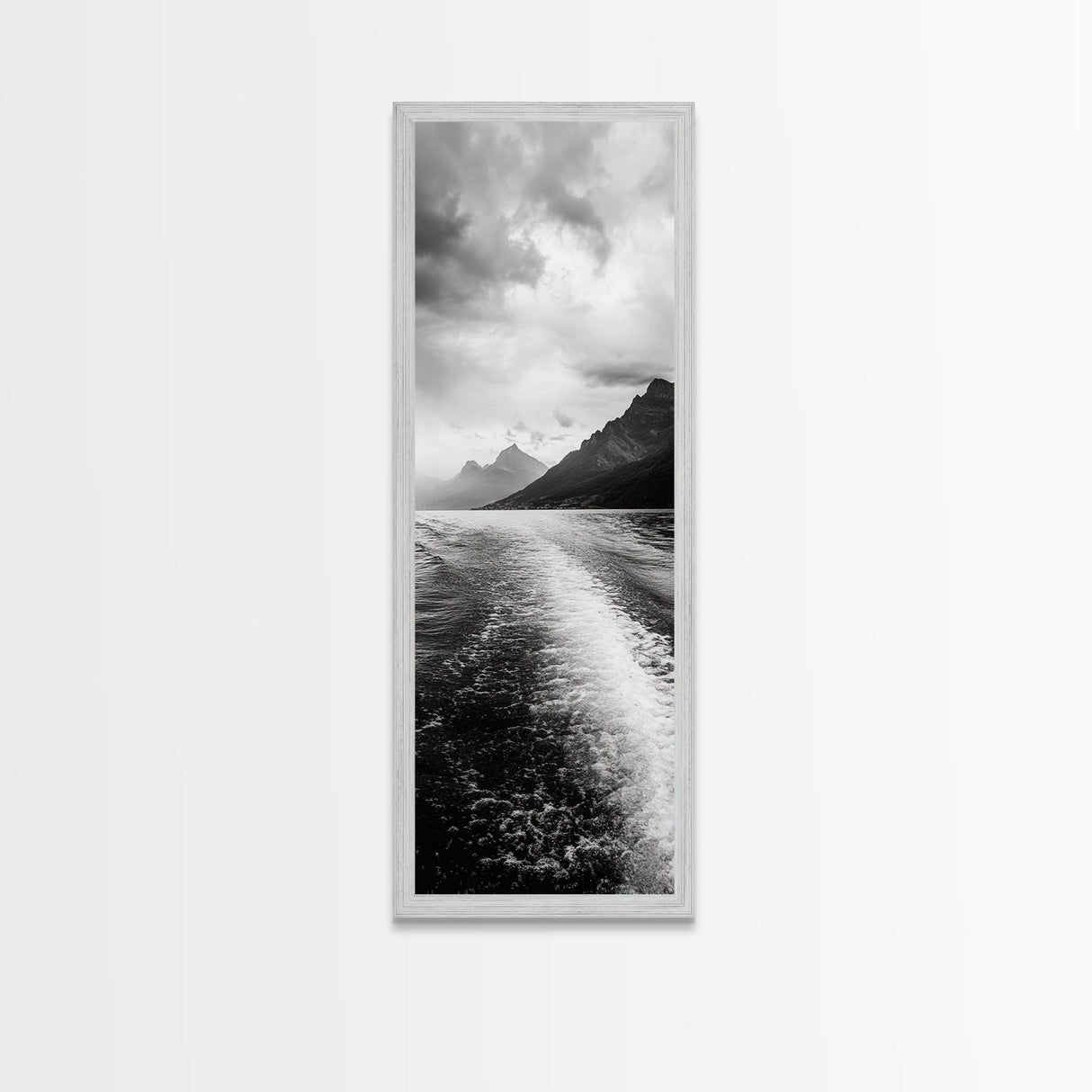 Boat Wake Lines, Alpine Coast, Moody Waters, Canvas Print, Minimalist Lake Art, Office Wall Decor, Modern Nautical Landscape Style