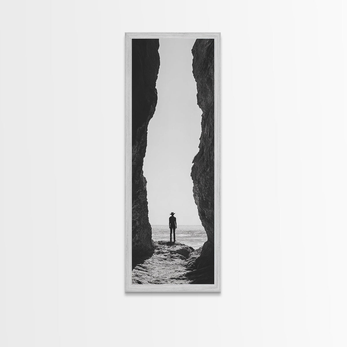 Lone Cowboy, Cliff View, Western Vibes, Silhouette Minimalist, Framed Canvas Print, Farmhouse Wall Art, Masculine Desert Decor