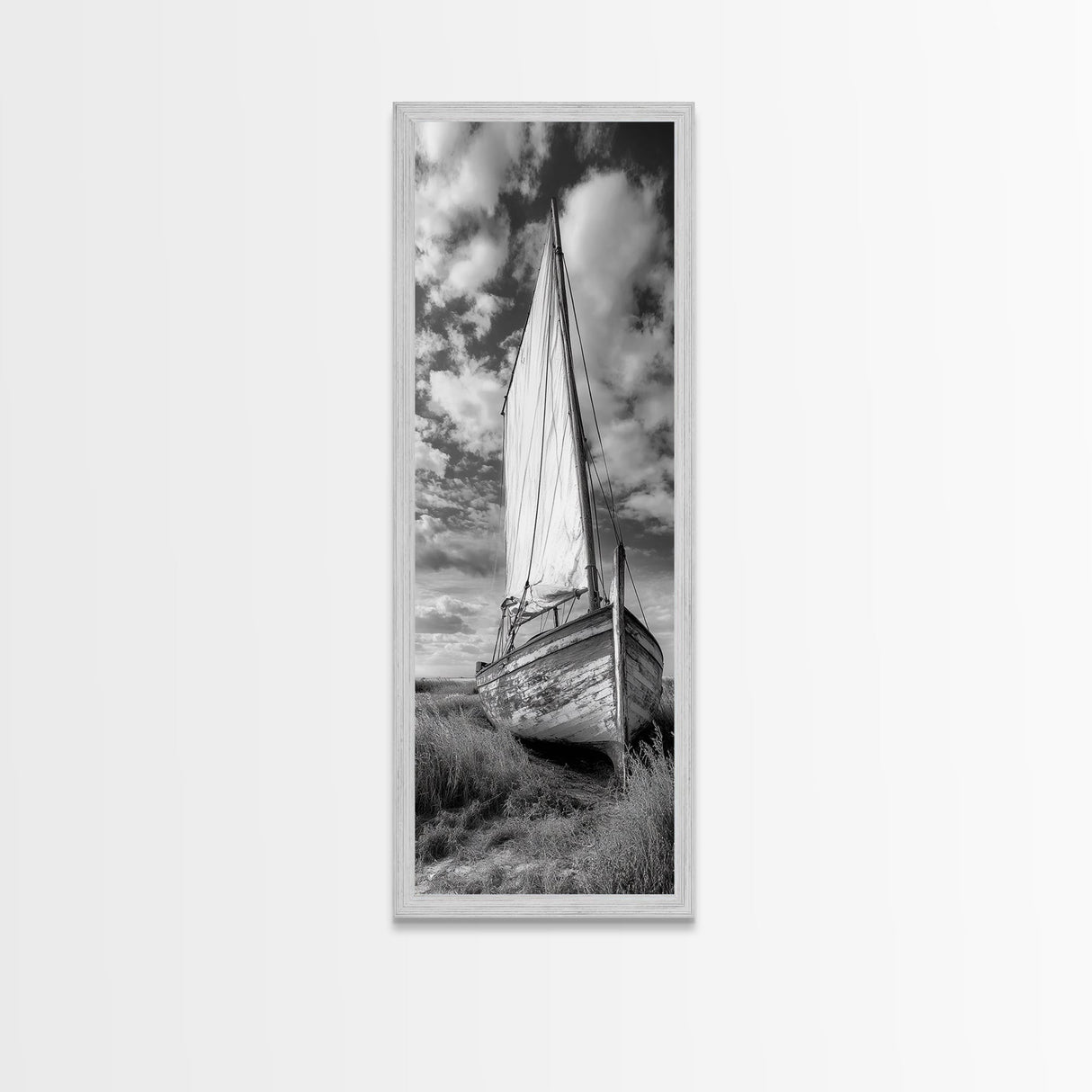 Weathered Sailboat Scene, Coastal Rustic Charm, Seafaring Wall Decor, Framed Canvas Print, Nautical Bathroom or Hallway Art, Ocean Decor
