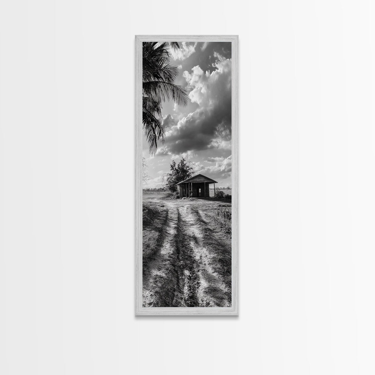 Rustic Cabin, Countryside Road, Farm Field, Palm Trees, Framed Canvas Print, Farmhouse Entryway Wall Art, Fall Landscape, Den Wall Art