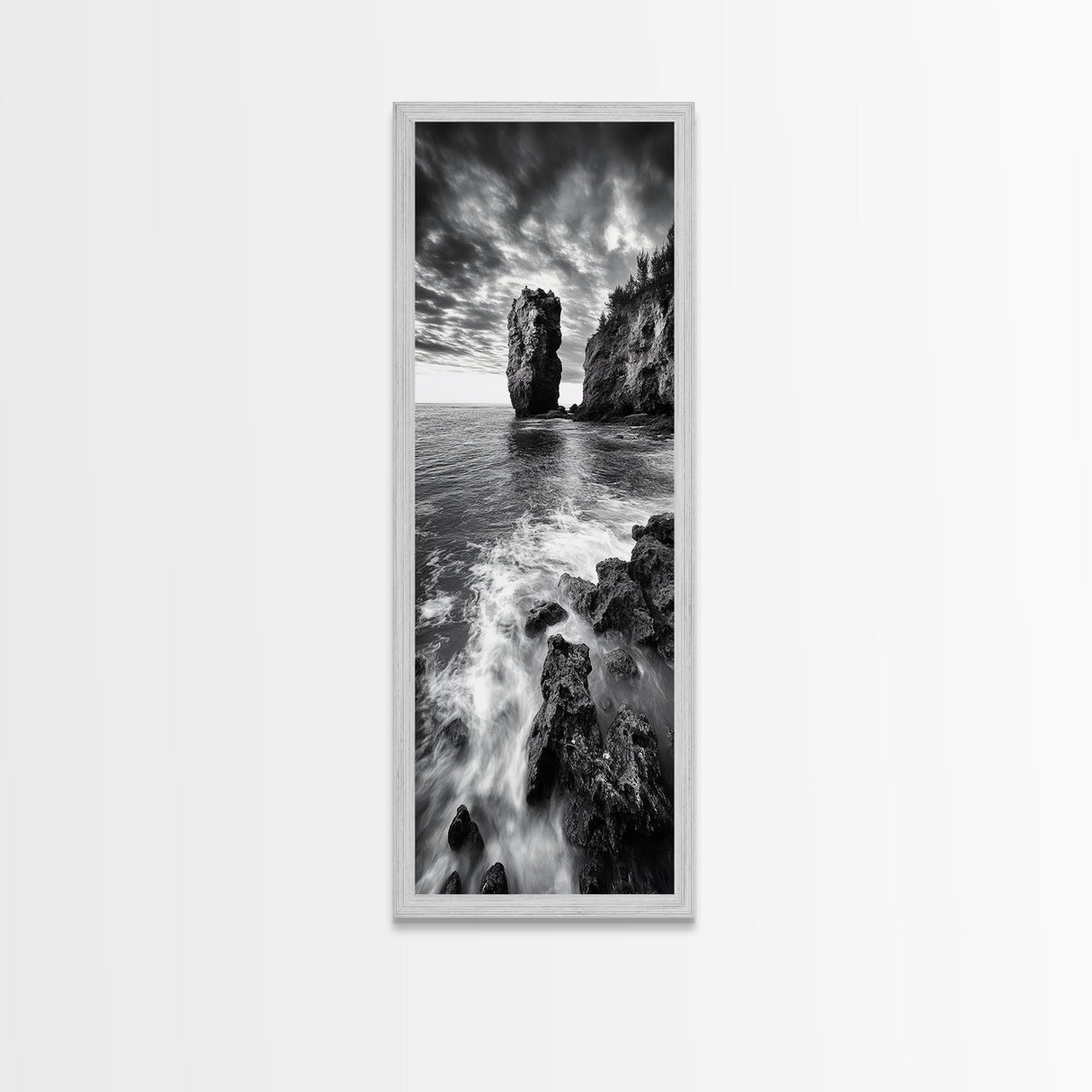 Seaside Cliff, Wild Waters, Rock Formation, Canvas Print, Coastal Landscape Art, Living Room or Office Decor, Moody Ocean Aesthetic