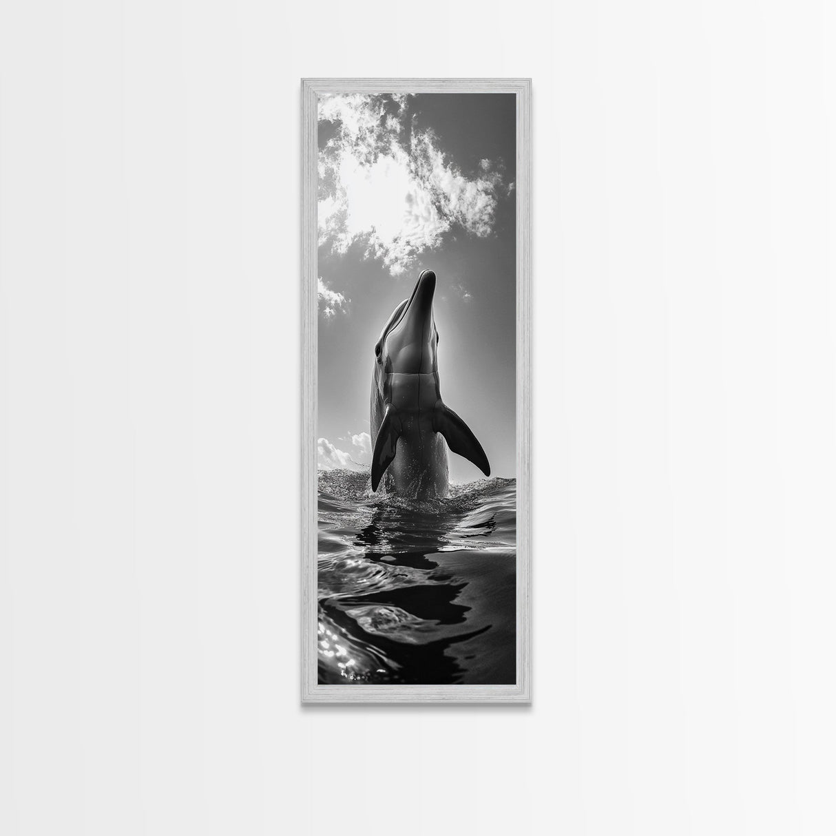 Dolphin Splash, Ocean Play, Marine Wildlife, Canvas Print, Coastal Bathroom Wall Art, Animal Lover Decor, Minimalist Ocean Scene