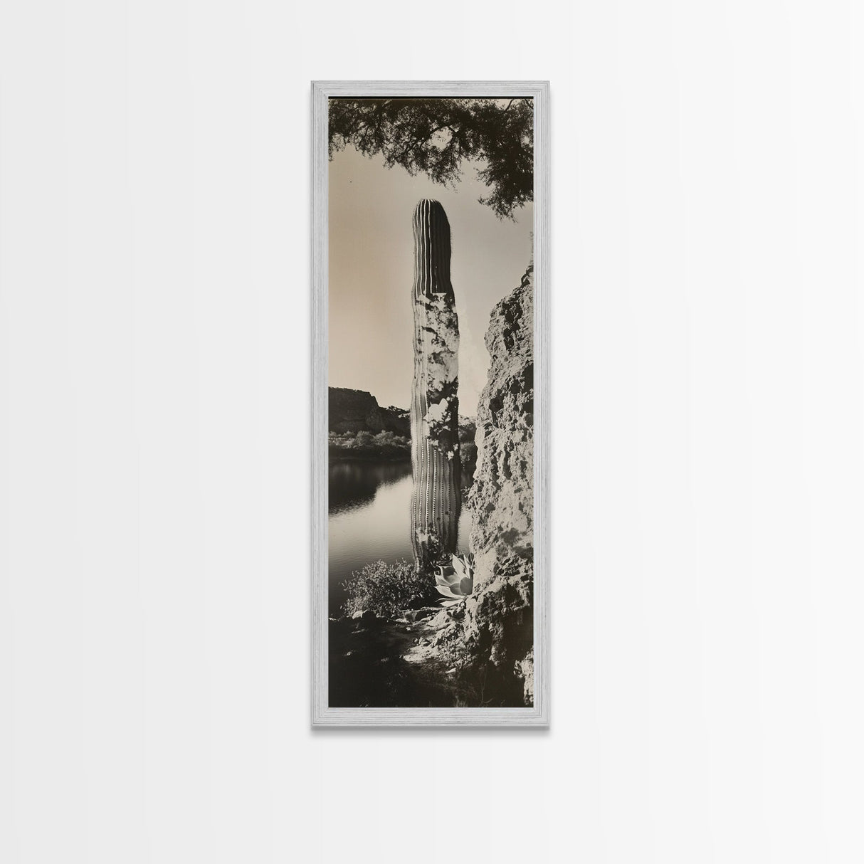 Desert Cactus Art, Surreal Nature Print, Moody Landscape Wall Art, Living Room Decor, Framed Canvas Print, Boho Western Aesthetic