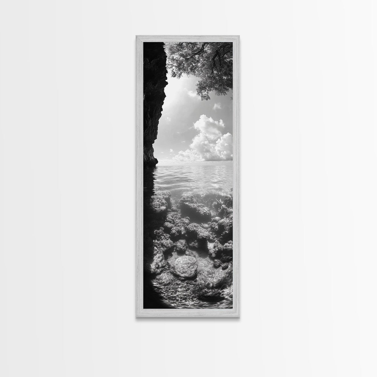 Ocean Cave View, Coastal Water Art, Dreamy Nature Escape Print, Bathroom or Bedroom Decor, Framed Canvas Print, Tranquil Seascape
