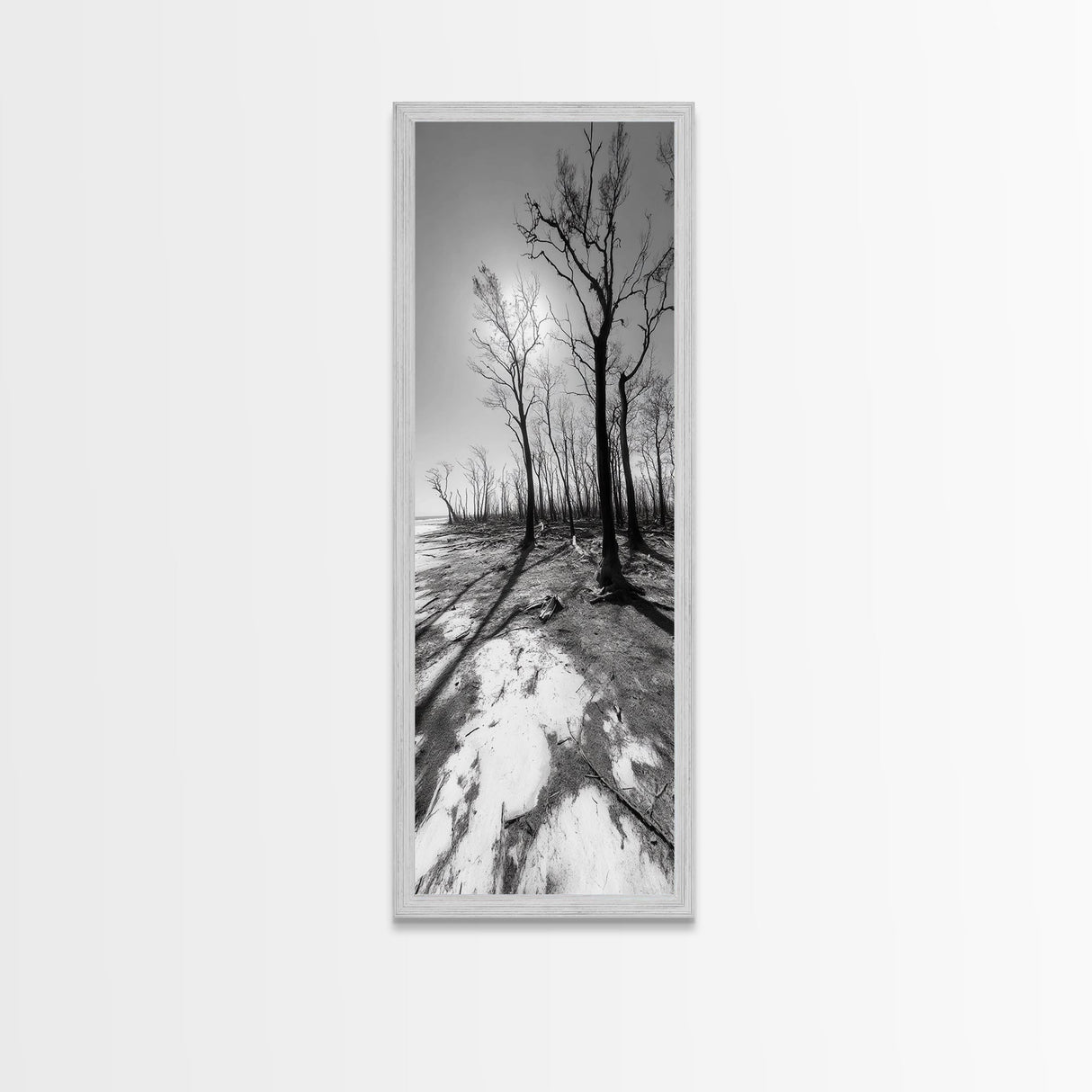 Haunting Tree Silhouettes, Forest Edge, Black White Nature, Desert Trees, Framed Canvas Print, Fall Art, Living Room Wall Art