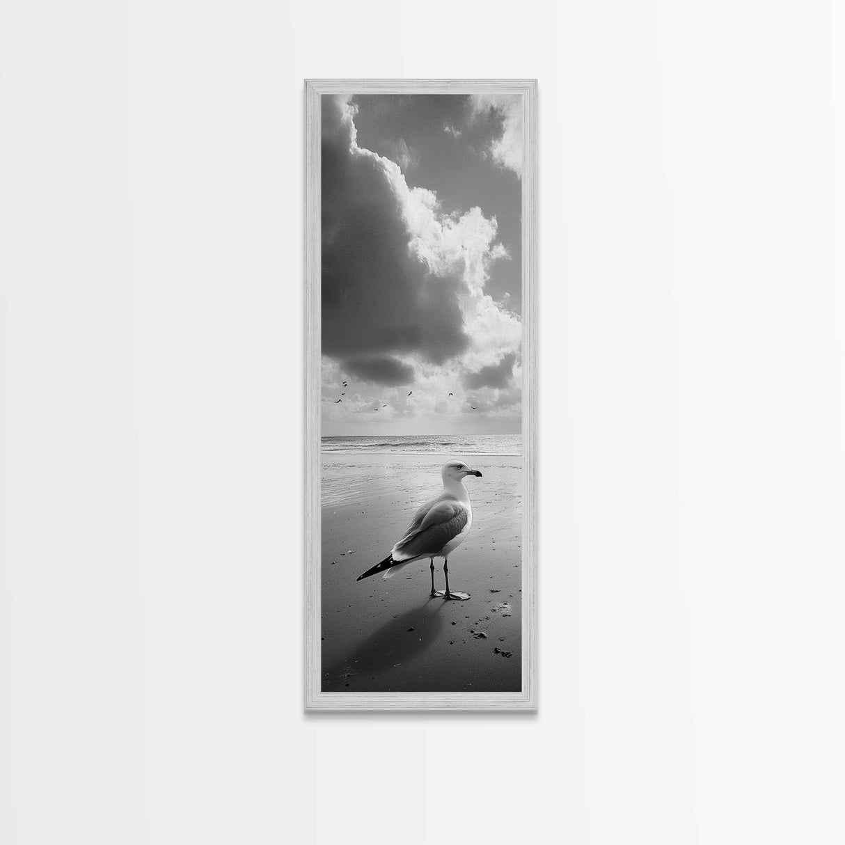 Seagull, Ocean Breeze, Beach Minimalism, Tranquil Shoreline, Seagull Photo Art, Coastal Framed Canvas Print, Bathroom Wall Decor