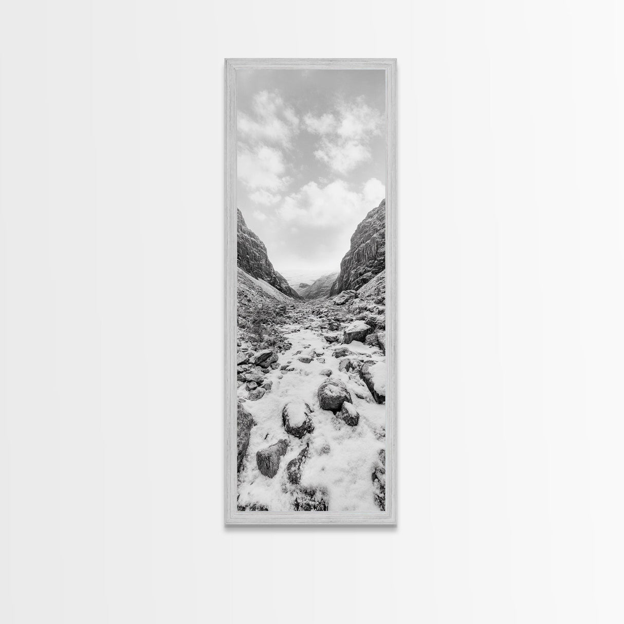 Snowy Pass, Winter Hike, Rocky Trail, Framed Canvas Print, Nature Lover Gift, Minimalist Mountain Art, Bedroom Wall Decor, Living Room Decor