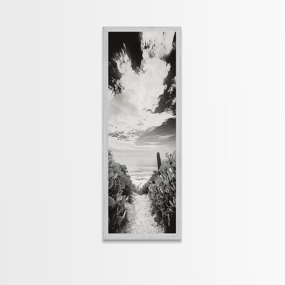 Ocean Pathway Cactus, Seaside Nature Trail, Coastal Vibes, Desert Beach Mix, Framed Canvas Print, Entryway Art, Nature Lover Gift